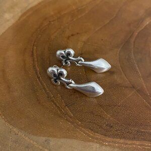 RETIRED James Avery Fleur de Lis Drop Earrings, Sterling Silver